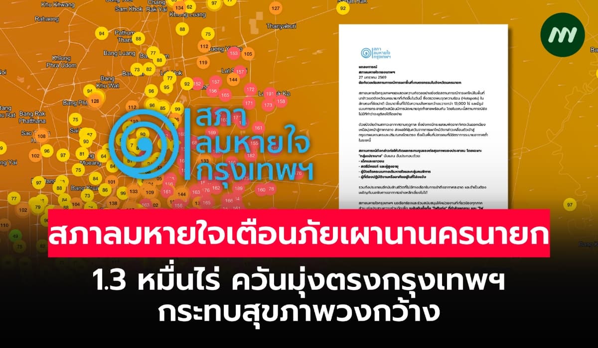 สภาลมหายใจเตือนภัยเผานานครนายก 1.3 หมื่นไร่ ควันมุ่งตรงกรุงเทพฯ-ปริมณฑล