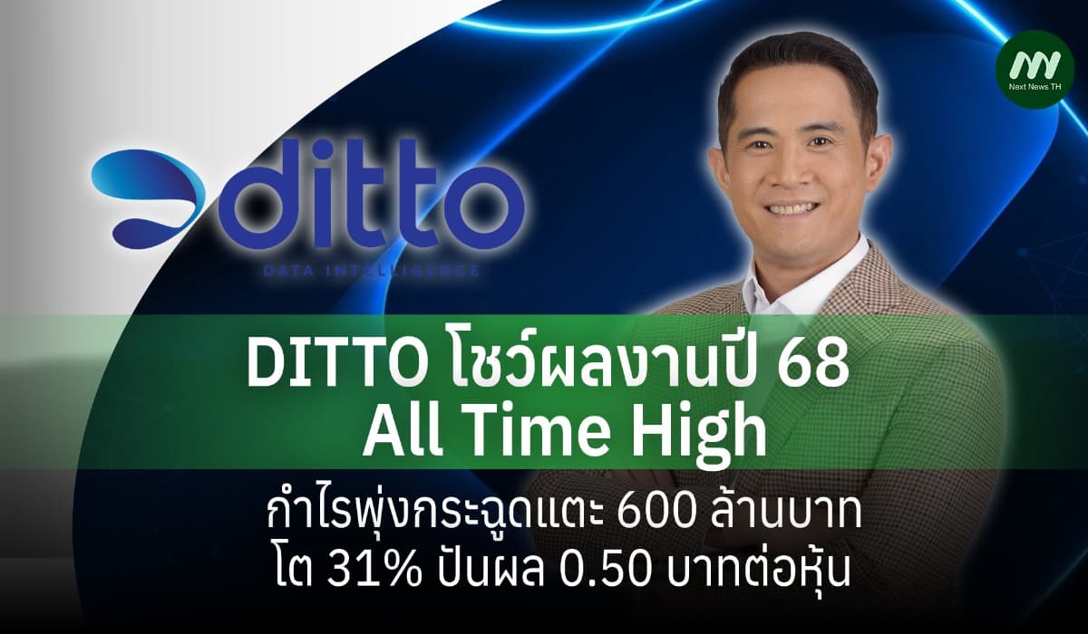 DITTO โชว์ปี 68 All Time High กำไรแตะ 600 ล้านบาท โต 31%