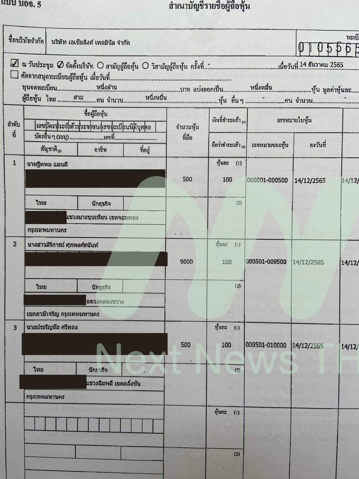 เอกสารแจ้งกรมพัฒนาธุรกิจการค้า