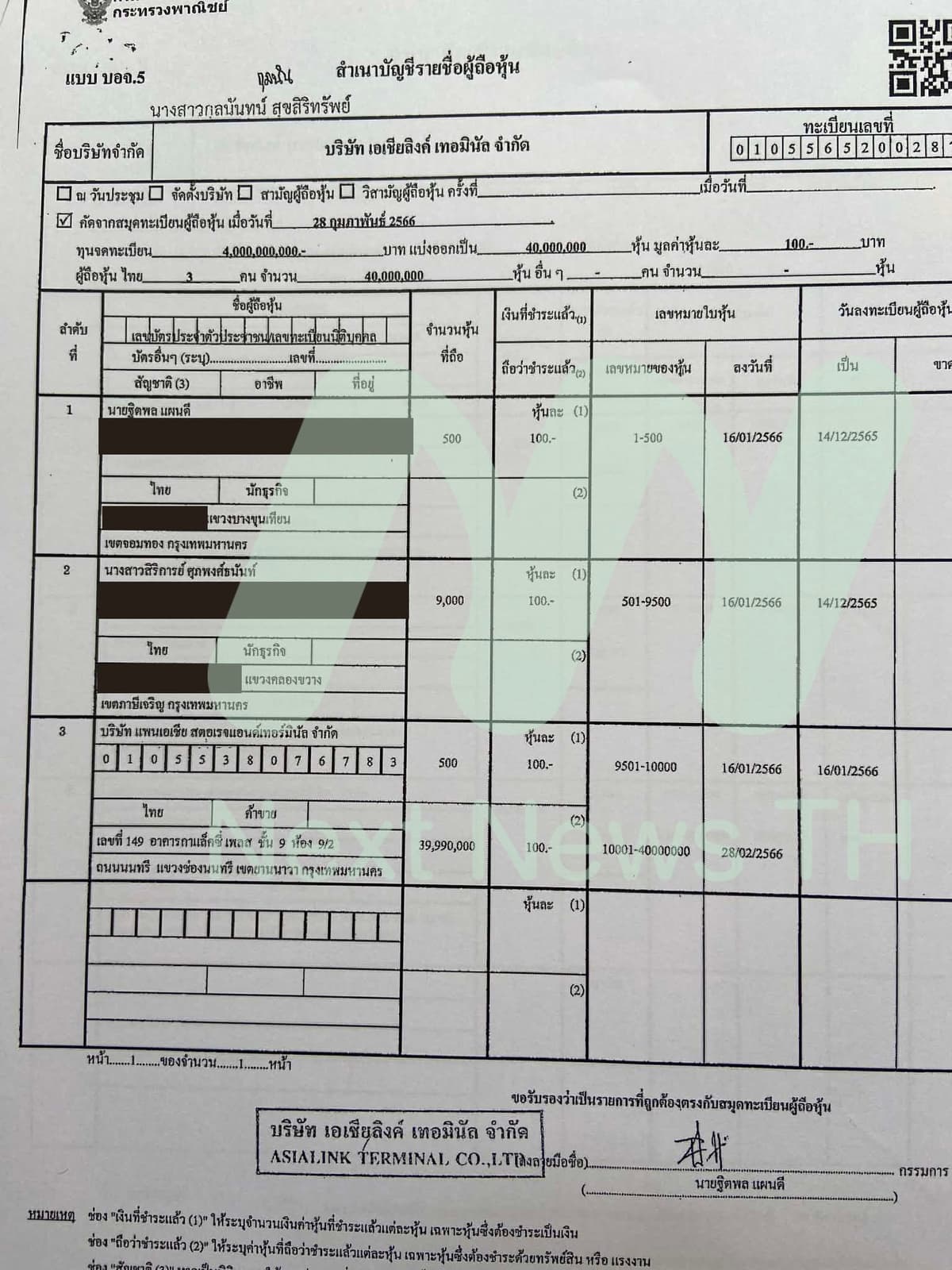 เอกสารแจ้งกรมพัฒนาธุรกิจการค้า