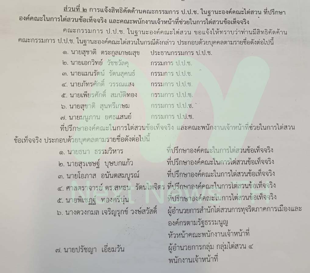 รายชื่อองค์คณะไต่สวน-ที่ปรึกษา คดี น.ส.สุภา