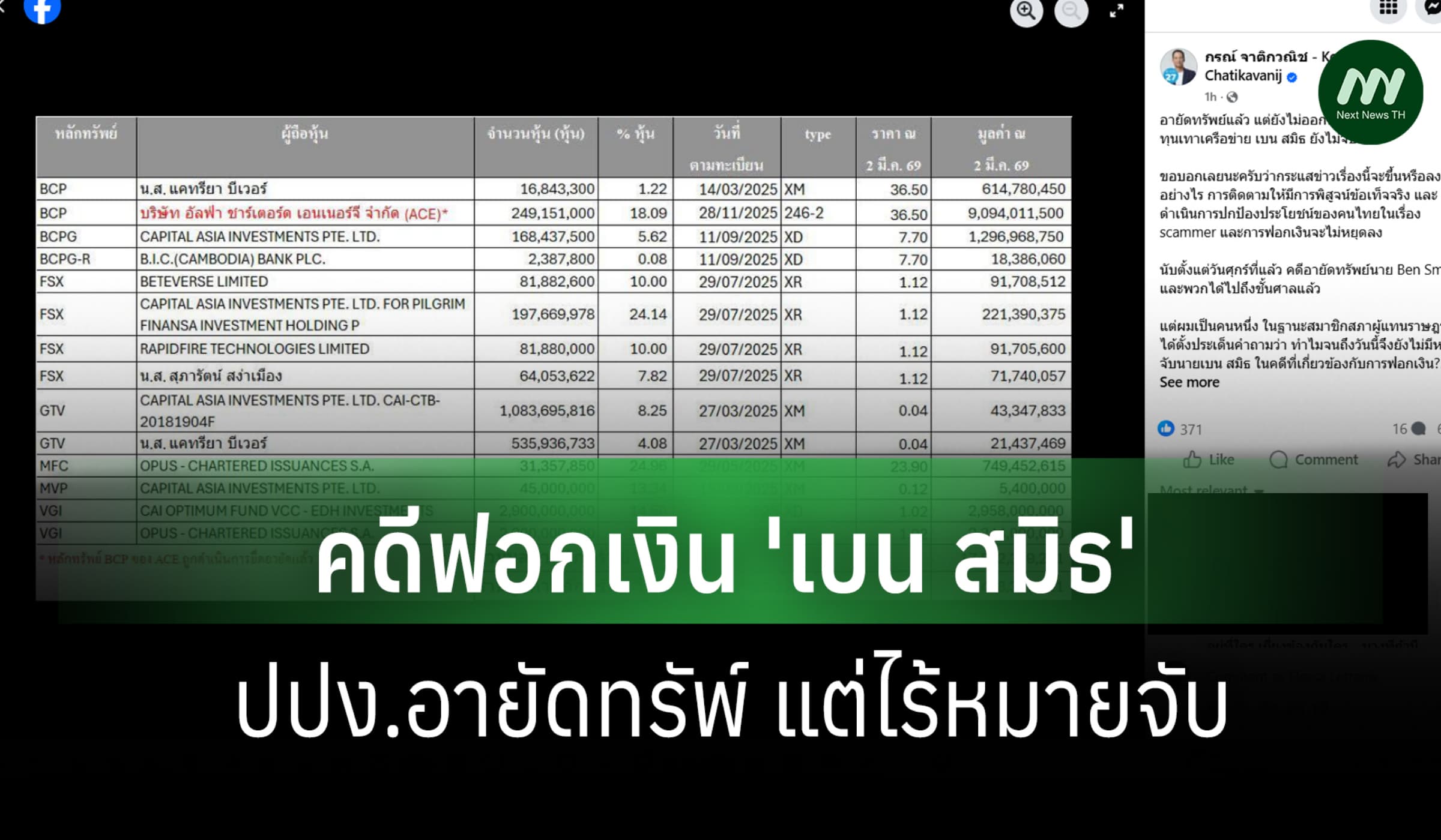 'กรณ์' ข้องใจ คดีฟอกเงิน 'เบน สมิธ' ปปง.อายัดแต่ไร้หมายจับ-ก.ล.ต.เฉย