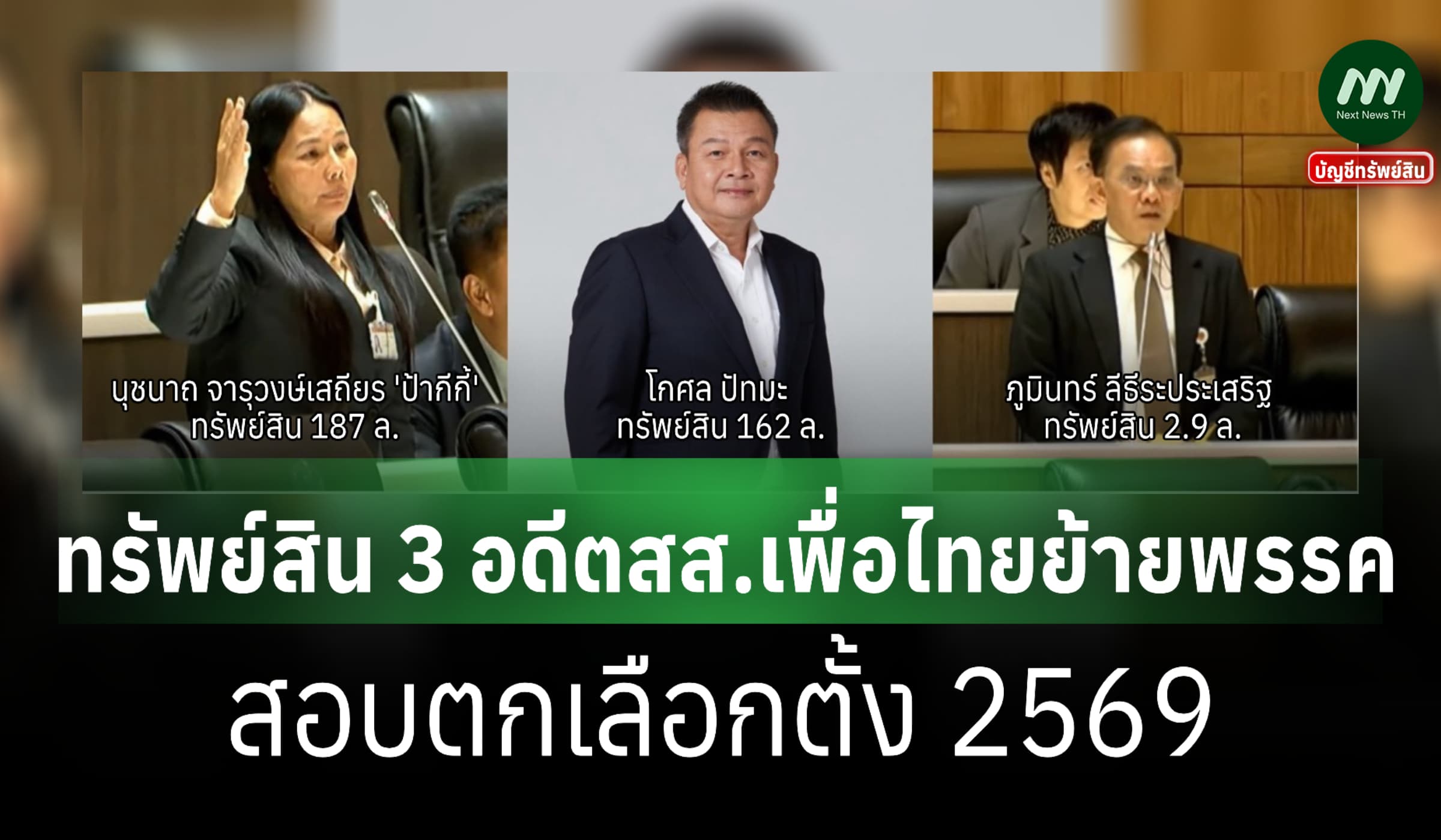 ทรัพย์สิน 3 อดีตสส.เพื่อไทยย้ายพรรค สอบตกเลือกตั้ง 69-'นุชนาถ' 187 ล.