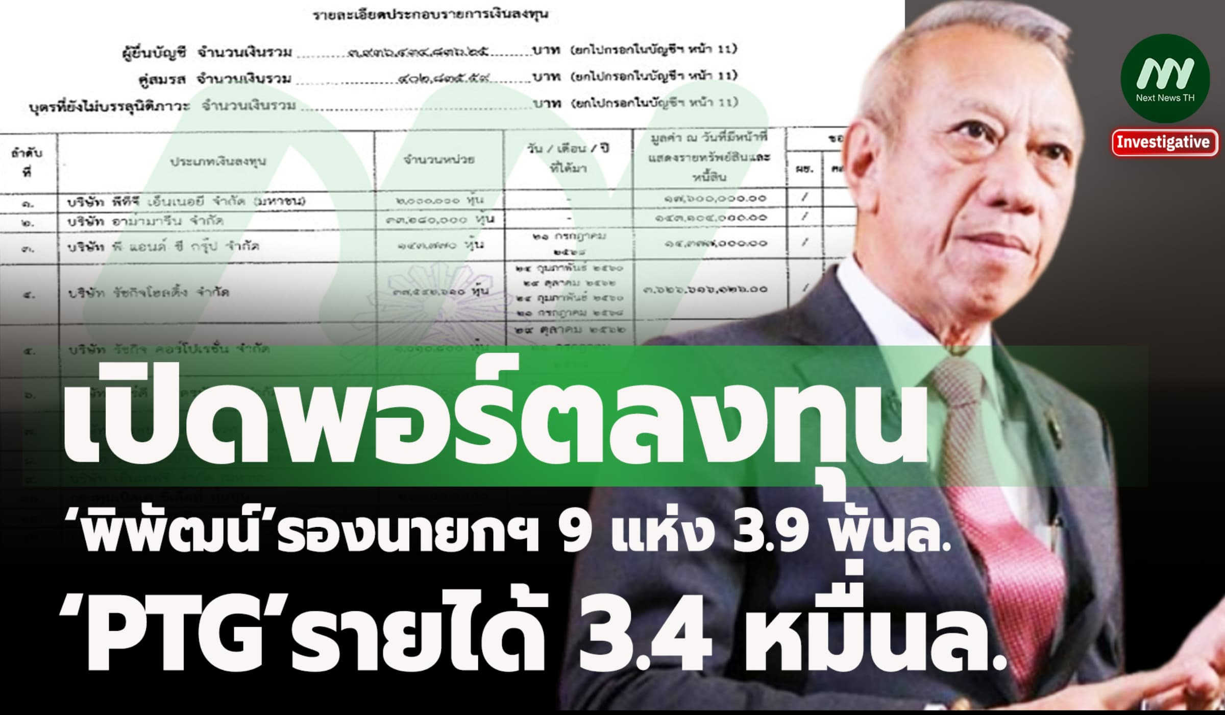 เปิดพอร์ตลงทุน‘พิพัฒน์’รองนายกฯ9แห่ง3.9 พันล.-‘PTG’รายได้ 3.4 หมื่นล.