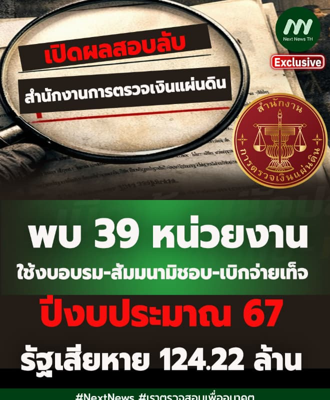 สตง.พบ39 หน่วยงาน ใช้งบอบรม-สัมมนามิชอบ-เบิกจ่ายเท็จ รัฐเสียหาย 124 ล.