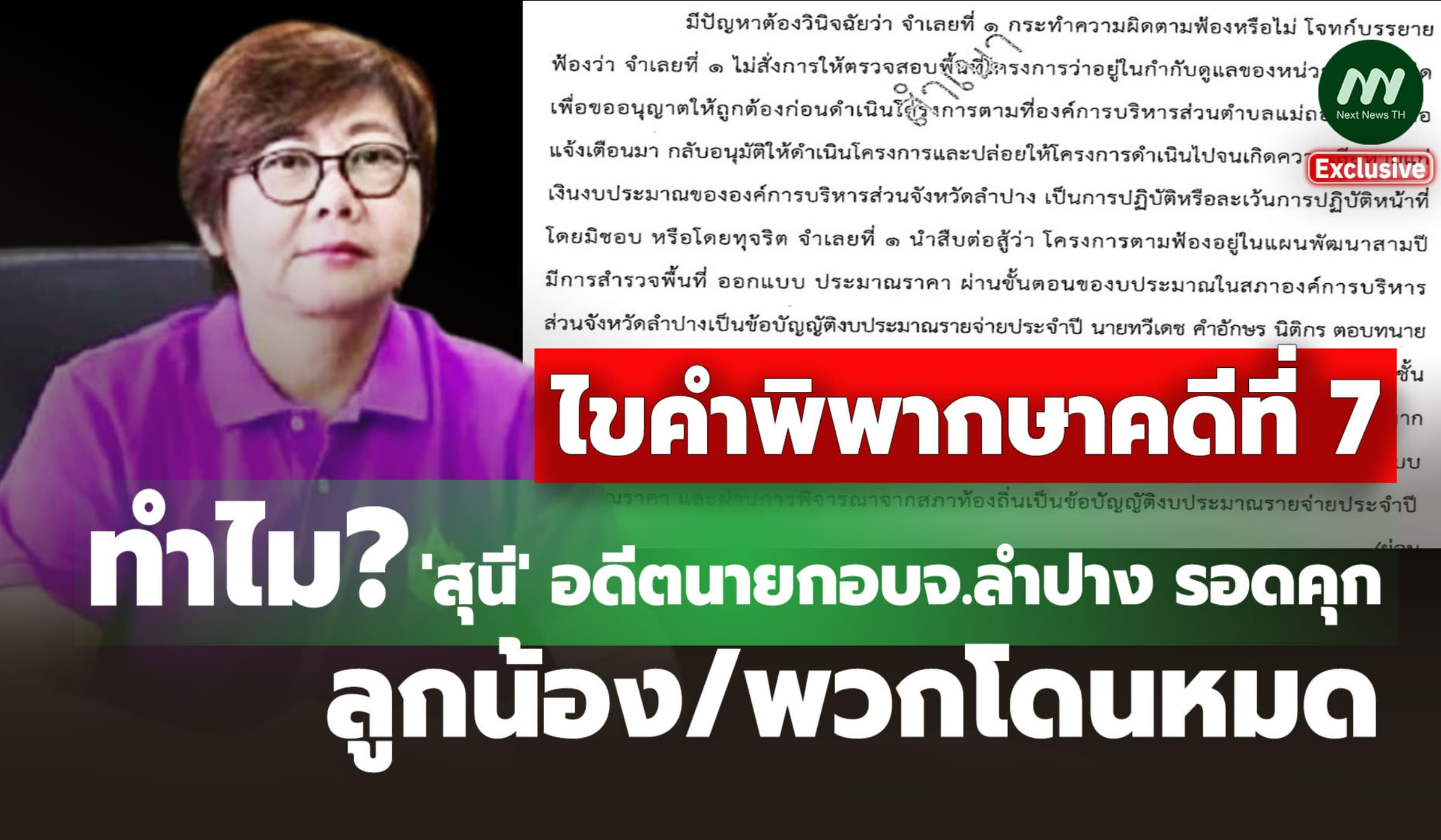 ไขคำพิพากษาคดีที่7 'สุนี' อดีตนายกอบจ.ลำปาง รอดคุก-ลูกน้อง/พวกโดนหมด