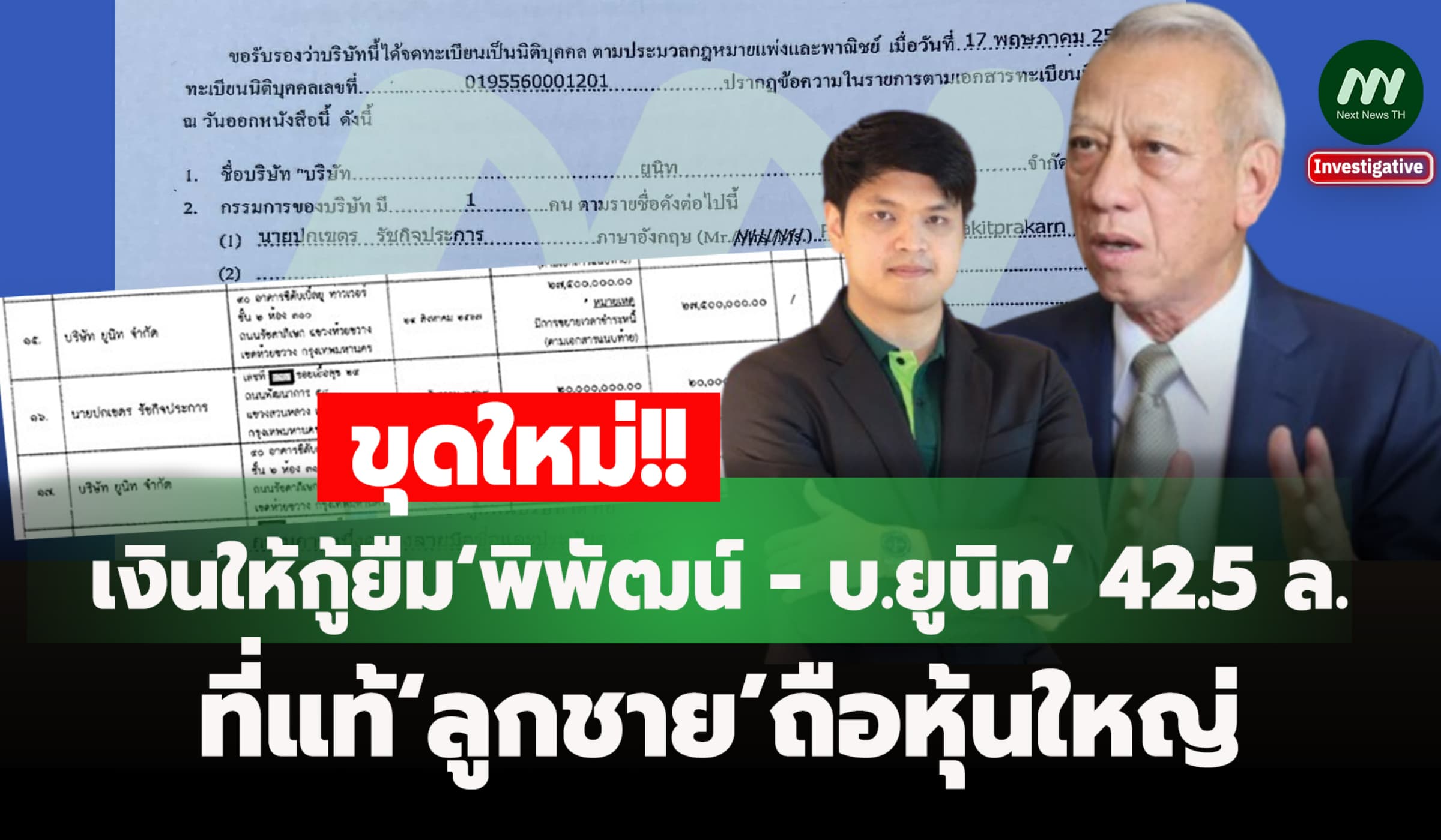 เงินให้กู้ยืม‘พิพัฒน์ - บ.ยูนิท’ 42.5 ล. ที่แท้‘ลูกชาย’ถือหุ้นใหญ่