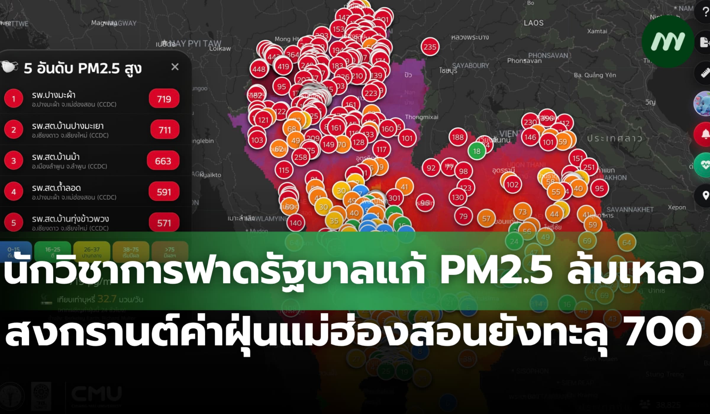 นักวิชาการฟาดรัฐบาลแก้ PM2.5 ล้มเหลว ฝุ่นแม่ฮ่องสอนยังทะลุ 700