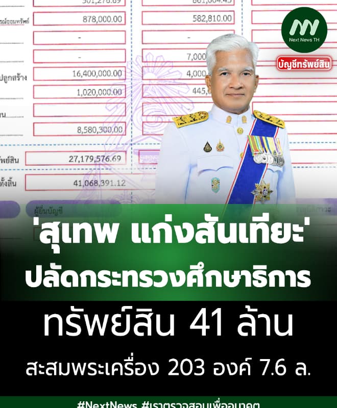 ทรัพย์สิน 41 ล้าน 'สุเทพ แก่งสันเทียะ' ปลัดกระทรวงศึกษาธิการ