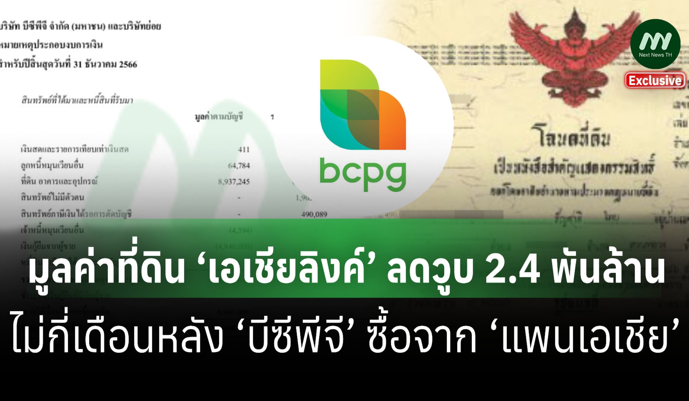 มูลค่าที่ดิน ‘เอเชียลิงค์’ ลด 2.4 พันล.ไม่กี่เดือนหลัง ‘บีซีพีจี’ ซื้อ