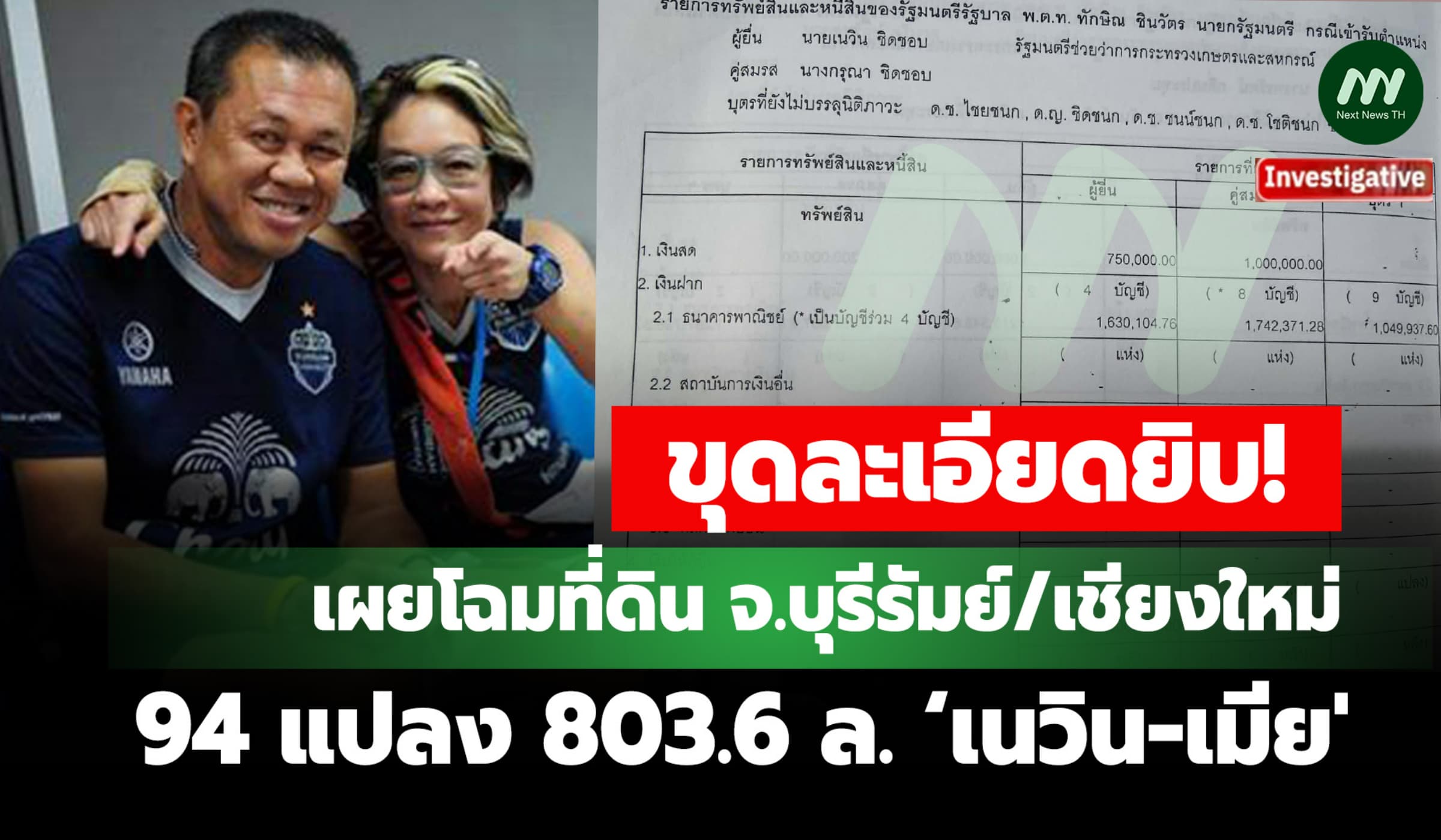 เผยโฉมที่ดิน จ.บุรีรัมย์/เชียงใหม่ 94 แปลง 803.6 ล. ‘เนวิน-เมีย'
