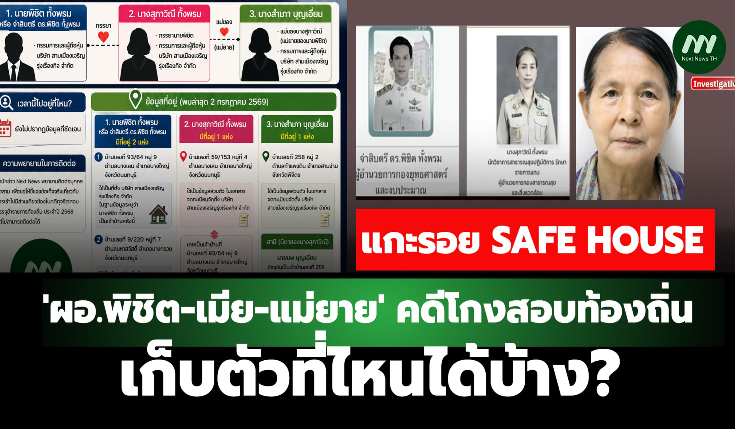 แกะรอย SAFE HOUSE  'ผอ.พิชิต-เมีย-แม่ยาย' เก็บตัวที่ไหนได้บ้าง?