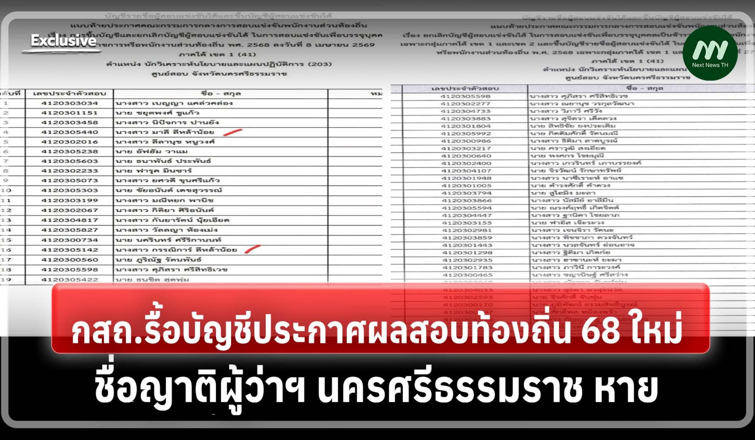 กสถ.รื้อบัญชีประกาศผลสอบท้องถิ่น 68 ใหม่ - ชื่อญาติผู้ว่าฯ นครศรี หาย