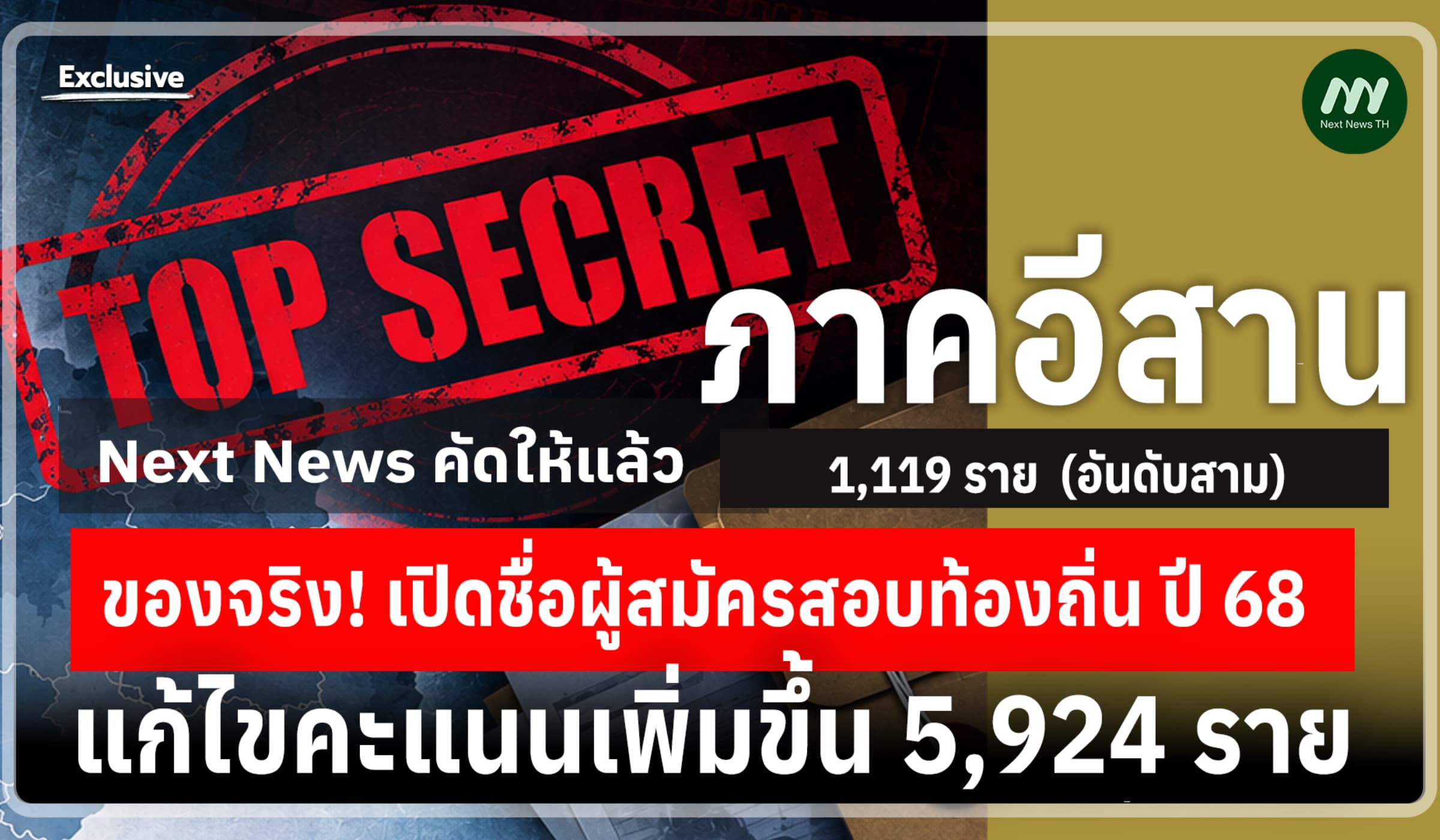 ภาคอีสาน1,119 ราย! เปิดชื่อผู้สมัครสอบท้องถิ่นปี68 แก้ไขคะแนนเพิ่มขึ้น