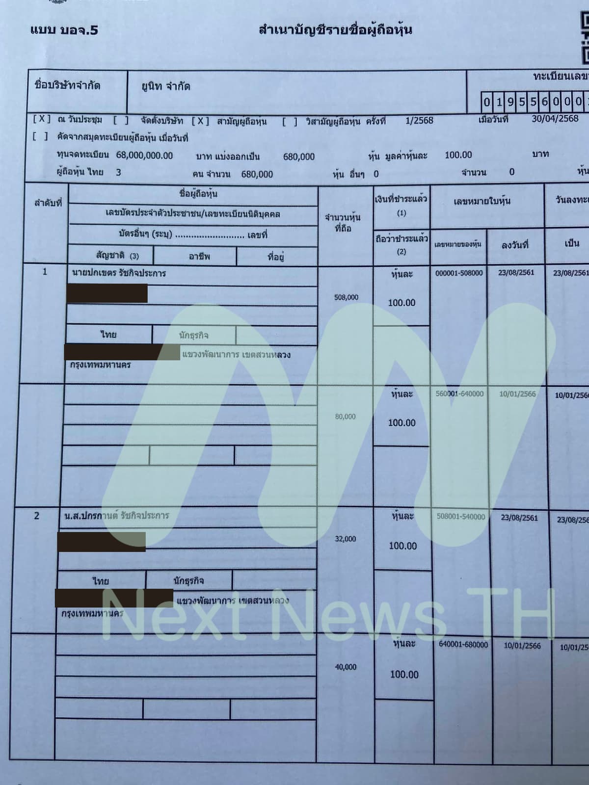 เอกสารแจ้งกรมพัฒนาธุรกิจการค้า