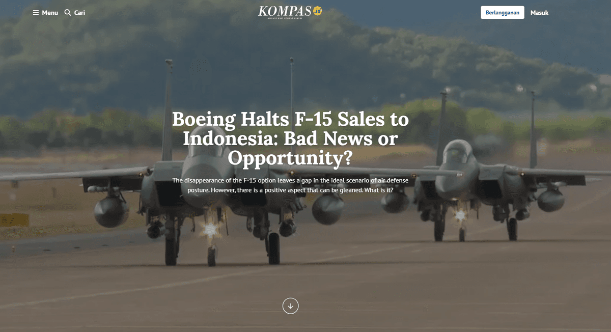 สื่ออินโดนีเซียตีข่าวโบอิ้งยุติการขาย F15