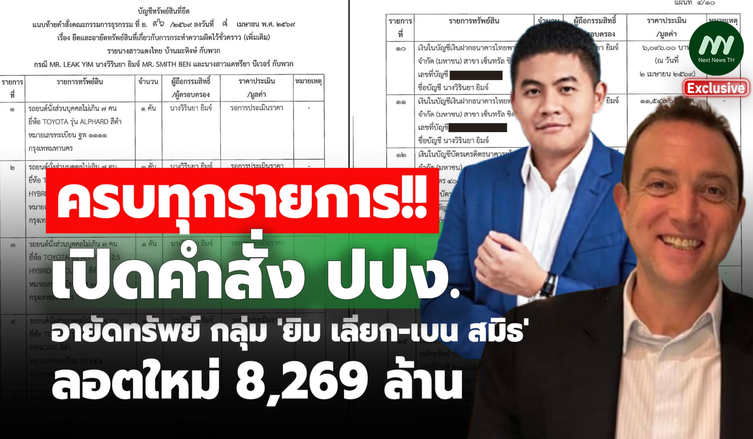 เปิดคำสั่ง ปปง.อายัดทรัพย์กลุ่ม 'ยิม เลียก-เบน สมิธ' ลอตใหม่ 8.2 พันล.