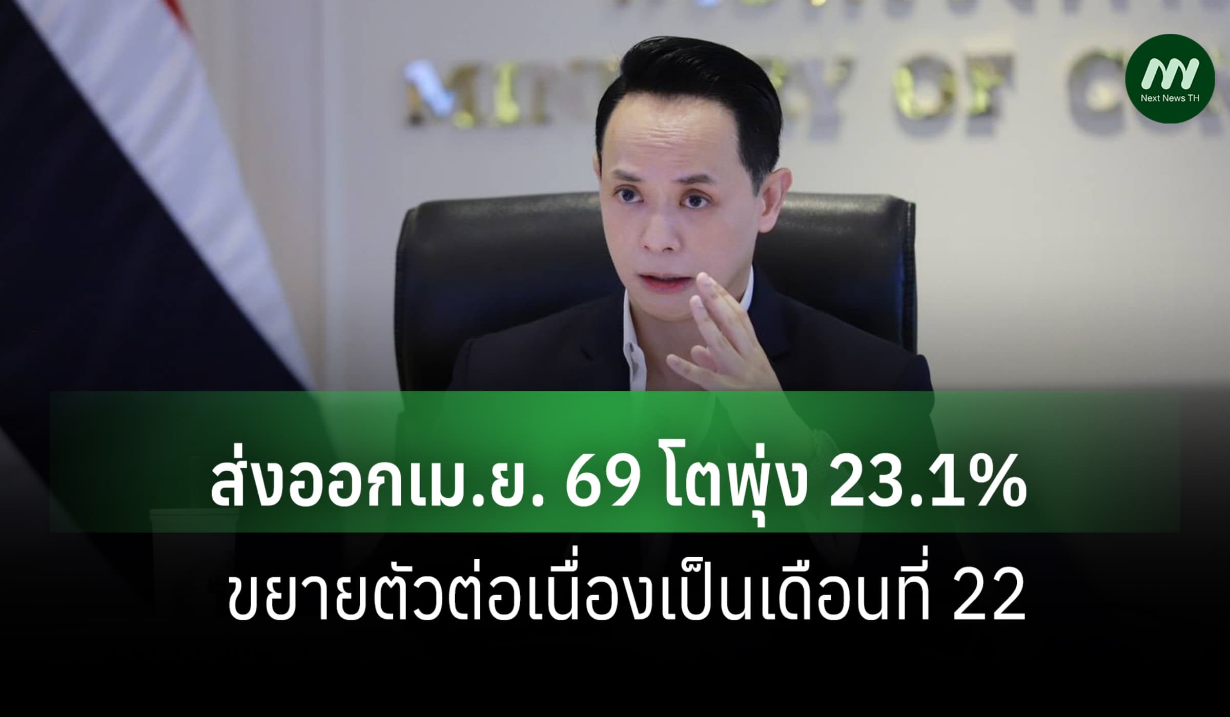 ส่งออกเม.ย. 69 โตพุ่ง 23.1% ขยายตัวต่อเนื่องเป็นเดือนที่ 22