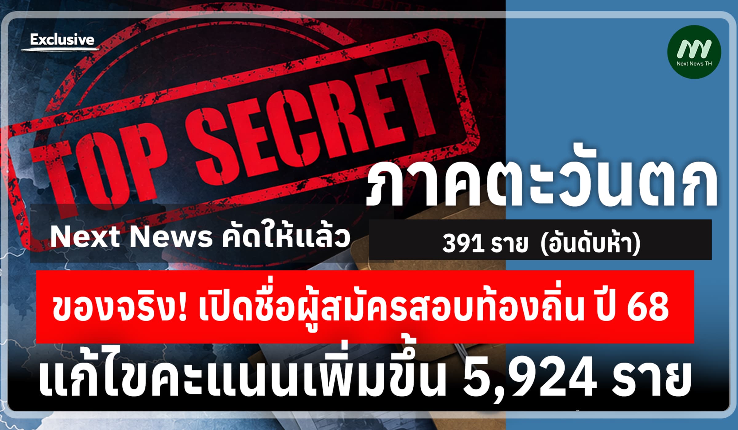 ภาคตะวันตก 391ราย! เปิดชื่อผู้สมัครสอบท้องถิ่นปี68 แก้ไขคะแนนเพิ่มขึ้น
