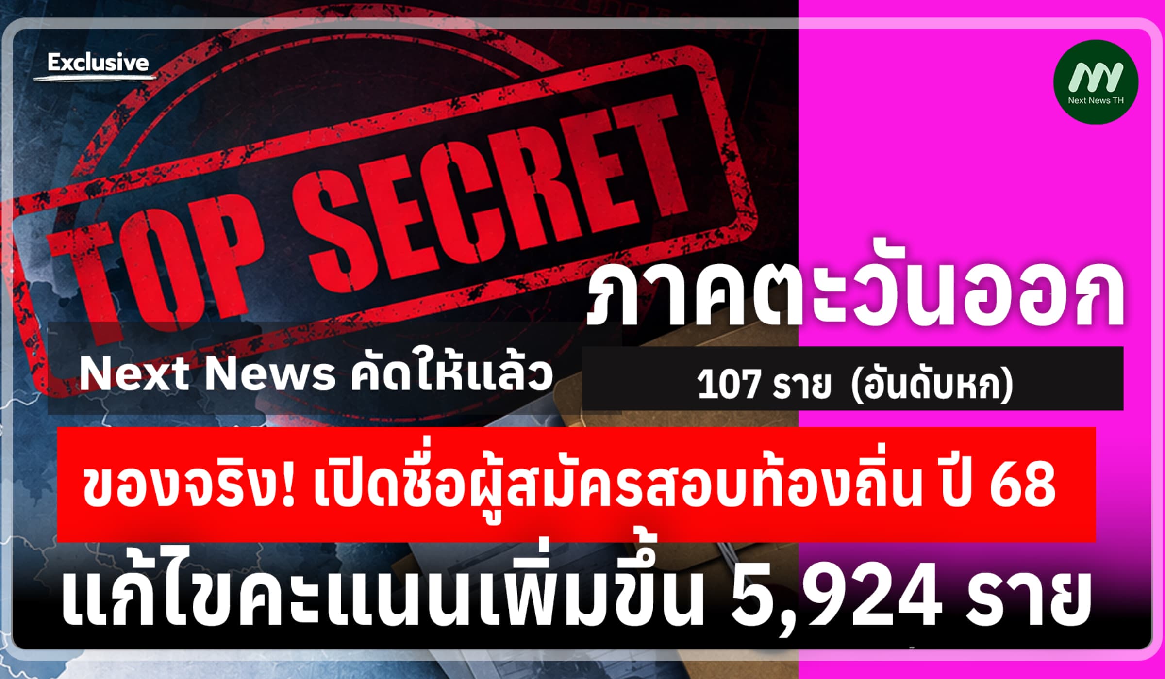 ภาคตะวันออก107ราย! เปิดชื่อผู้สมัครสอบท้องถิ่นปี68 แก้ไขคะแนนเพิ่มขึ้น