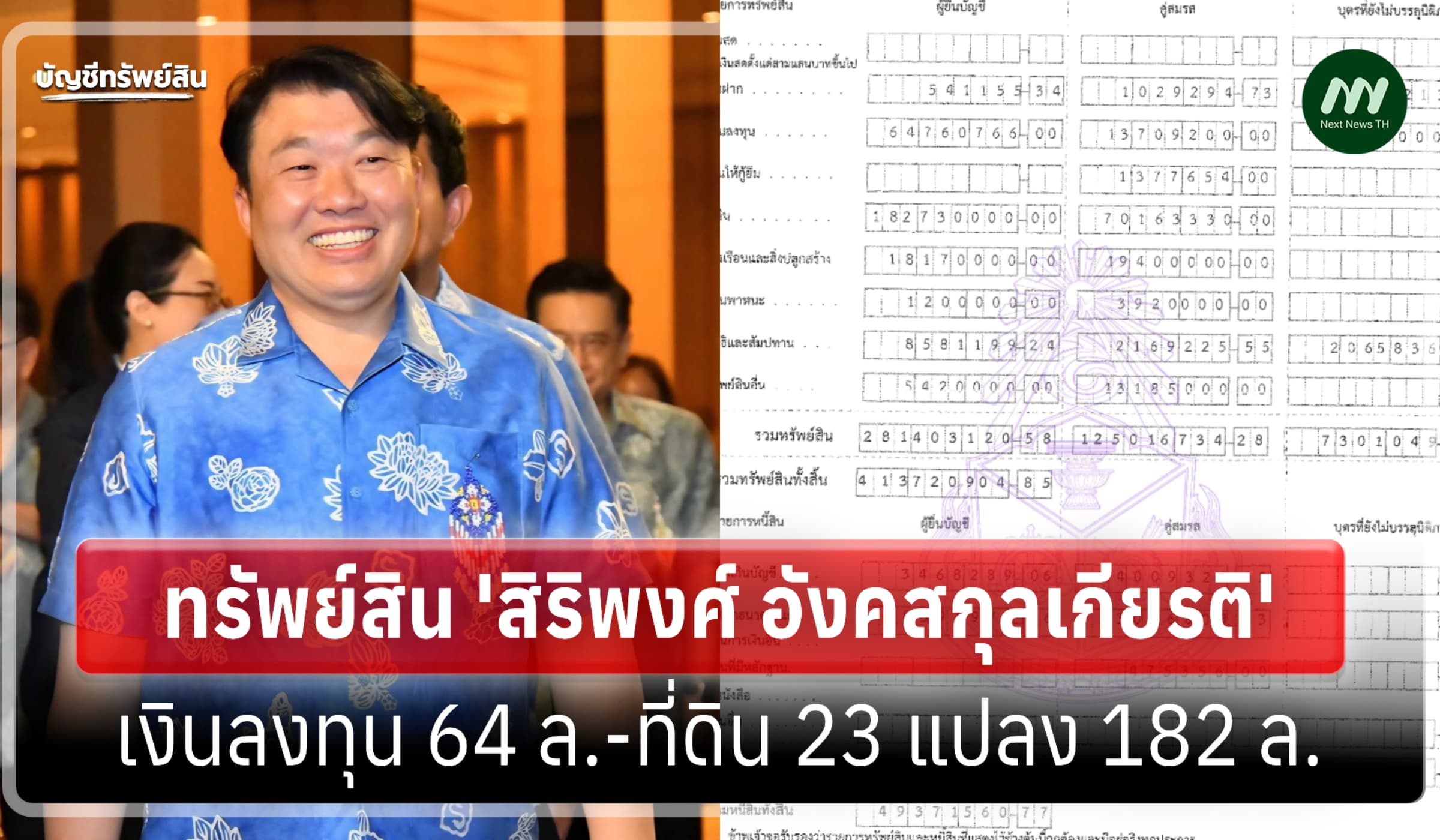 ทรัพย์สิน 413 ล้าน 'สิริพงศ์ อังคสกุลเกียรติ' รมช.คมนาคม