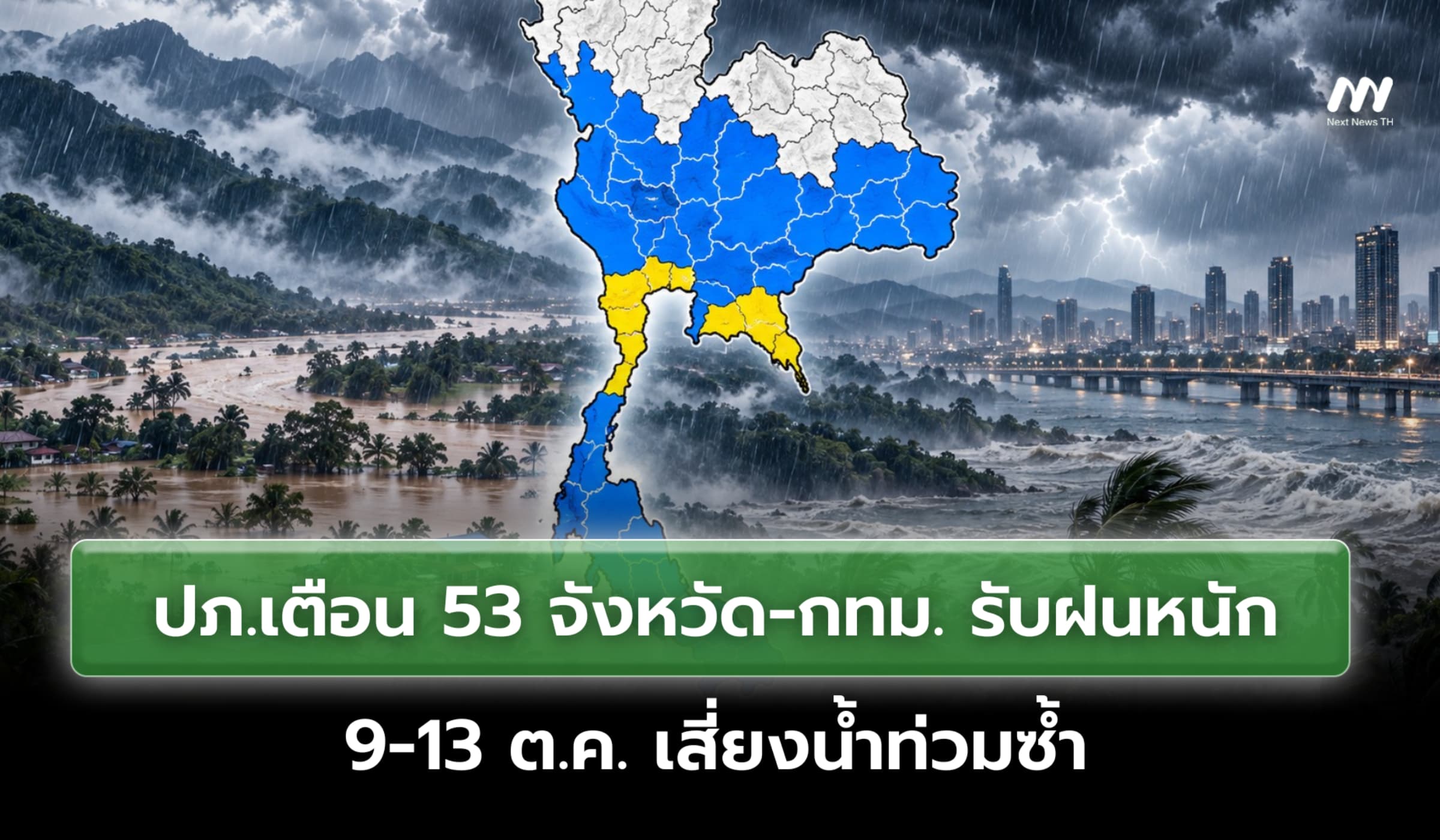 ปภ.เตือน 53 จังหวัด-กทม. รับฝนหนัก 9-13 ต.ค. เสี่ยงน้ำท่วมซ้ำ